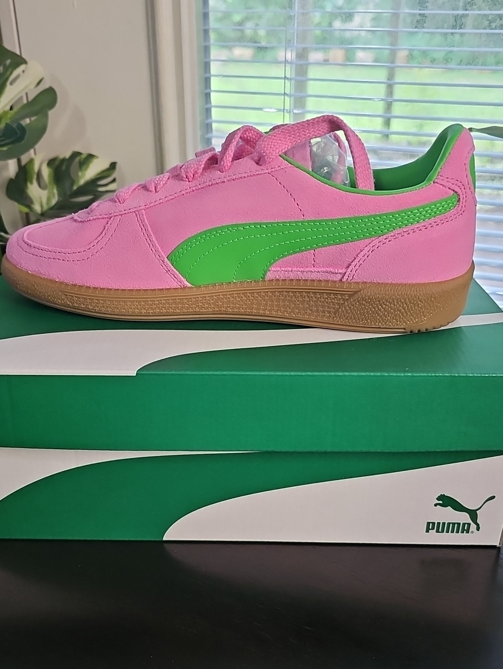 NIB-PUMA Palermo Special Jr. Size: 6 Youth/Junior. Pink and Green Suede Sneaker